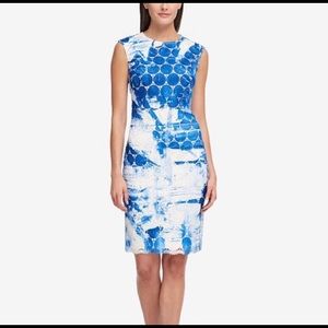 DKNY NWT sheath shift white w/ blue circles dress